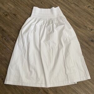 Madewell Smocked Waist Poplin Midi Skirt White Pull On Cotton Relaxed Size Small
